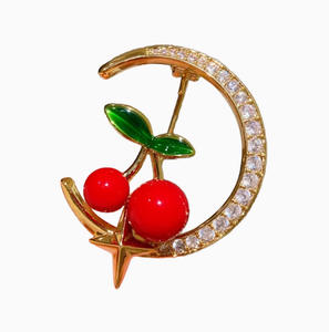 <strong>2026</strong> New Style Red Cherry Moon Shape Brooch Corsage Cute Female Temperament All-Match Fruit Suit Sweater Pin Plating <strong>Alloy</strong> - Product Image 2