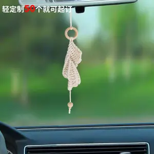 HY Hand-woven Nordic wind rope hitch car pendant factory custom wood circle cotton DIY hand-woven