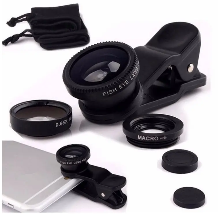 High Quality 3 in 1 Mini Dual Selfie Wide Angle Fish Eye Zoom Lenses Macro Mobile Camera Lens for Cell Phone