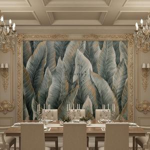 Carta da Parati Rimovibile Impermeabile con Motivo di Foglie Grandi, Decorazione Murale Retrò per Soggiorno e Casa - Product Image 4