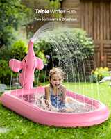 Tapis aquatiques pour tout-petits de 1 à 3 ans, jouet éléphant rose |   Piscine gonflable avec arroseur et tapis de jeu aquatique extérieur pour enfants