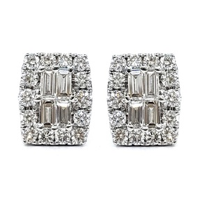 Nouveauté - Boucles d'oreilles clous en or blanc 18 carats avec pierres naturelles baguette plaquées or, mignonnes, pour mariage, femmes - Product Image 1