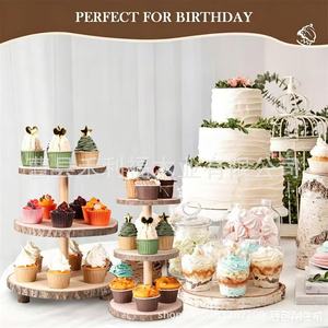 Support à gâteau à plusieurs niveaux en bois massif, présentoir rond pour cupcakes, pour mariage, anniversaire, centre de table - Product Image 3
