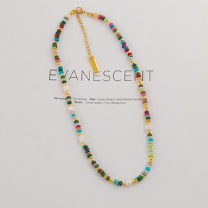 Collar bohemio con cuentas, perlas de imitación y piedras de colores para mujer, cadena chapada en oro, joyería para fiesta - Product Image 2