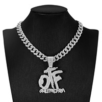 Collar con colgante de letra con incrustaciones de diamantes de imitación, cadena cubana, joyería de personalidad estilo Hip Hop para hombre, accesorio para uso diario