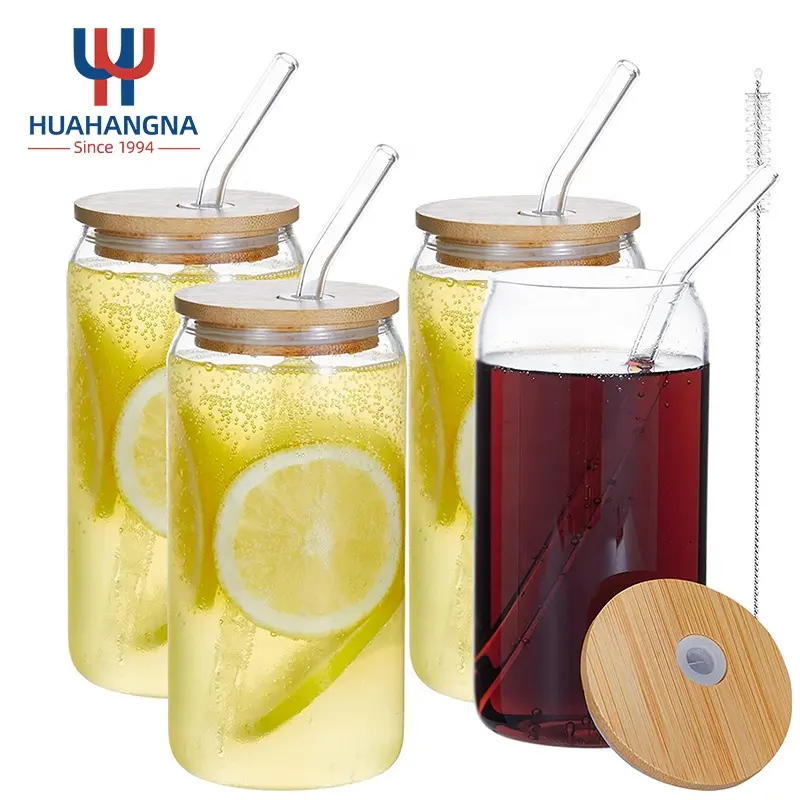 4 Pack 480ml Iced Tea Coffee Drinking Glasses 16oz Borosilicate Glass Beer Soda Can Shaped Glass Cups Set in Gift Box