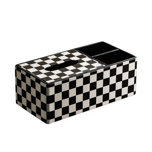 FRINS checkerture leather tissue box cover rectangle storage box with 2 partion and movable lip PU decorative tissue holder