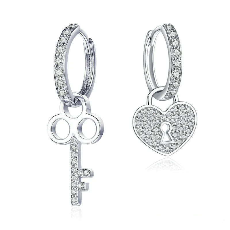 Hot Sale Custom Hoop Lock Key Heart Earrings for Women S925 Sterling Silver Korean Fashion Girl Trendy Jewellery