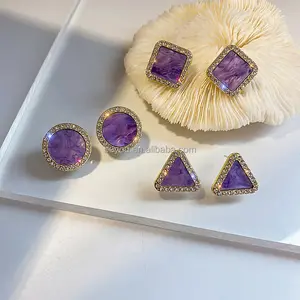 Delta Inspiration neue modische lila Strass vergoldete Ohrringe Damen Dreieck 925 Silberne Nadelstollen Ohrringe