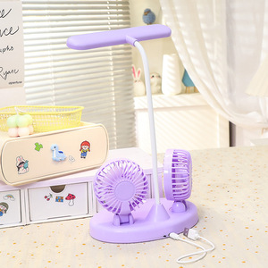 Dual <b>Head</b> Desk <b>Fan</b> With Led Light 7 9.9 In Usb Powered Plastic Table <b>Fan</b> For Student Dorm Home Use - Product Image 5