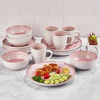 Service de table avec design gaufré, ensemble d'assiettes de cuisine colorées, vaisselle de table en grès céramique 16 pièces