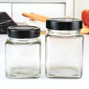Hot <b>Empty</b> Square Glass Food Honey <b>Jar</b> 100ml 200ml 280ml 380ml 500ml 730ml Metal Lids No Leak - Product Image 2
