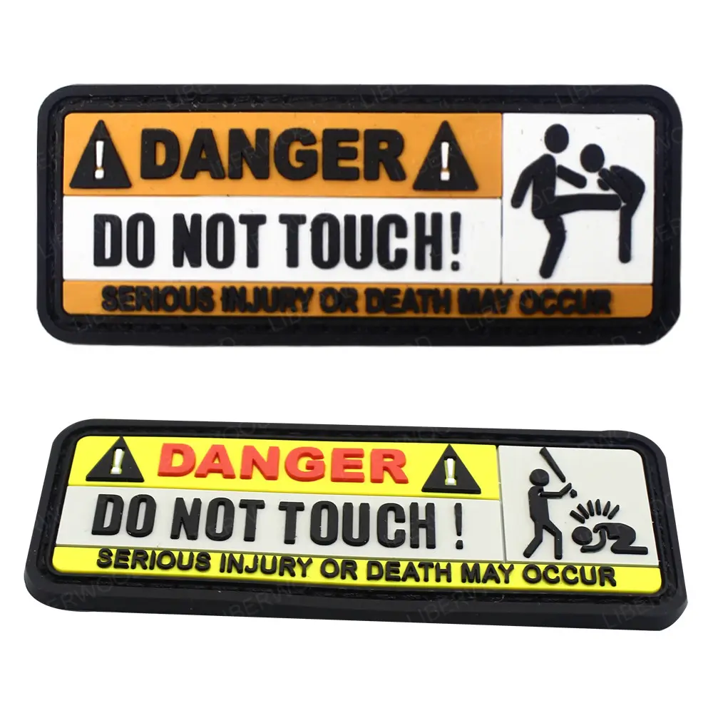 Clothing Accessory Backpack Warning Sign DANGER DO NOT TOUCH SERIOUS PVC Rubber 3d patch