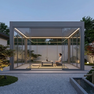 Pérgola Multifuncional Cerrada con Paneles Laterales de Vidrio, Estilo Completamente Cerrado para Áreas de Descanso Privadas y Tranquilas al Aire Libre, Gazebo de Aluminio - Product Image 1