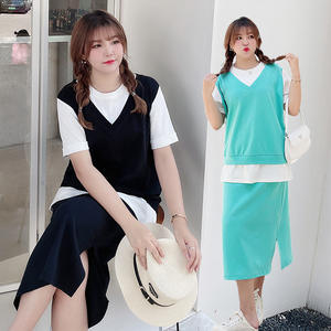 ชุดเซ็ตเสื้อยืดแขนสั้นและกระโปรงทรงสปอร์ต  สำหรับสาวพลัสไซส์  ดีไซน์คัลเลอร์บล็อก  ผ้าถักเนื้อนุ่ม  สไตล์ลำลอง  รุ่น N8060 - Product Image 3