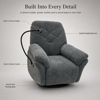 Fauteuil inclinable électrique avec support pour téléphone, fauteuil pivotant à bascule, fauteuil individuel avec repose-pieds pour salon