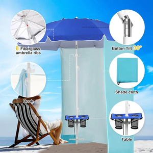 <span class=keywords><strong>Parasol</strong></span> <span class=keywords><strong>de</strong></span> plage pliable moderne en polyester résistant aux UV 50+, avec <span class=keywords><strong>table</strong></span> portable, logo personnalisé, cadre en aluminium et rideau latéral - Product Image 2