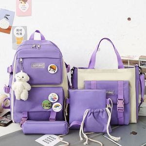 Custom Aesthetic <b>Backpack</b> Set - 5pcs Cute Trendy Daypack for <b>School</b> Teens Girls, <b>Large</b> Capacity Preppy Shoulder Bag - Product Image 3