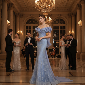 Robe de soirée longue de luxe perlée pour femme, robe de bal rouge sirène élégante à motif uni avec strass et sequins - Product Image 3