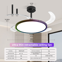 Kipas Angin Plafon Hitam Slim 42 Inch, Lampu RGB, Speaker, Remote APP, 6 Kecepatan, Dapat Diredupkan, Memori, Reversibel untuk Kamar Tidur Rumah