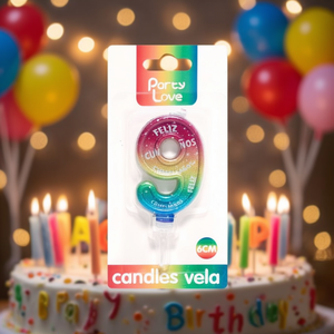 Candele Decorative per Feste Numero 9 Multicolore 6Cm per Torte di Compleanno - Product Image 1
