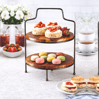 Premium Eco-vriendelijke 2-laags houten taartplateau met metalen frame, dessertpresentatieplateau, cupcake serveerplateau, bruiloft, feest, keuken, huis
