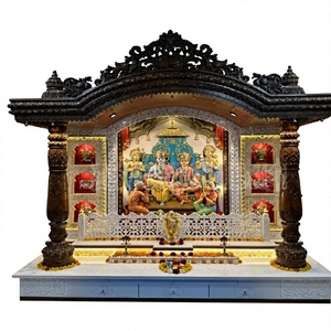 Hindu Teak Wood Ram Darbar <b>Mandir</b> Pooja Room Handcrafted Solid Wood Detachable Design Customized Size Traditional Style Home - Product Image 1