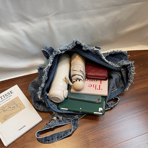 Borsa a <span class=keywords><strong>Tracolla</strong></span> in Denim Grande Capacità, Colore Sfumato, Moda Estiva e Autunnale - Product Image 6