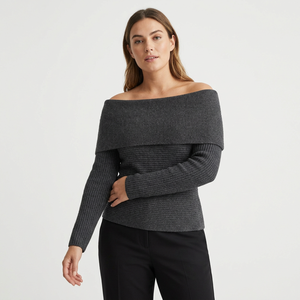 <b>off</b> <b>Shoulder</b> Computer Knitted Cardigan Crop Pullover <b>Long</b> <b>Sleeve</b> Solid Short Women Sweater for Casual Fall Winter - Product Image 1