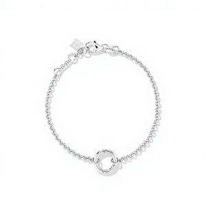 Bracelet chaîne minimaliste en argent avec anneau ouvert pour femme, bracelet à maillons géométriques - Product Image 1