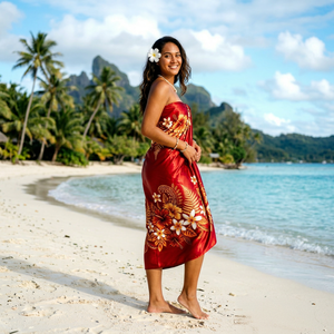 Paréo Sarong Hawaïen Personnalisé en Satin à Pois Tissé, Motif Floral Tropical, Léger, pour la Plage, Fabrication OEM ODM - Product Image 1
