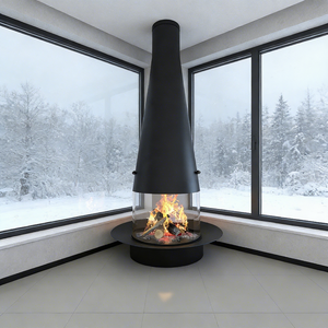 Cheminée suspendue moderne en forme de cône, poêle à bois d'intérieur avec bouclier en verre résistant à la <span class=keywords><strong>chaleur</strong></span> - Product Image 1