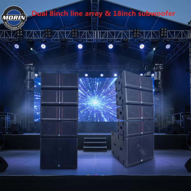 Active Full Set Powered Professional Line Array Speaker Audio Sound System with Class D Amplifier Microphone and DJ Mixer
