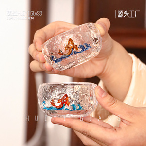 Tasse à thé en verre résistante à la chaleur, épaisse, pour service à thé à domicile, motif poisson Koi - Product Image 4