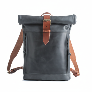 Premium Unisex Genuine Buff Leather Backpack Hecho a mano Roll Top Closure para viajes y senderismo Casual Laptop 2017 - Product Image 1