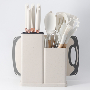 Heat Resistant 19-Piece Eco-Friendly <b>Silicone</b> Kitchen Cooking Utensils Set with Wood Hand Grip and Knife - Product Image 5
