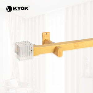 Barra de Cortina KYOK con Textura de Madera y Extremo Cuadrado de Cristal, Moderna y Elegante para Hogar u Oficina - Product Image 1