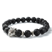 Bracelet extensible F115 pour homme, fait main, diffuseur d'énergie et de chakra, perles de pierre de lave noire, pour perles porte-bonheur, naturel