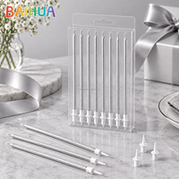Bougies d'anniversaire en argent métallisé en gros, longues, coniques, surface lisse, plaquées or de qualité supérieure, très vendues, boîte en PVC