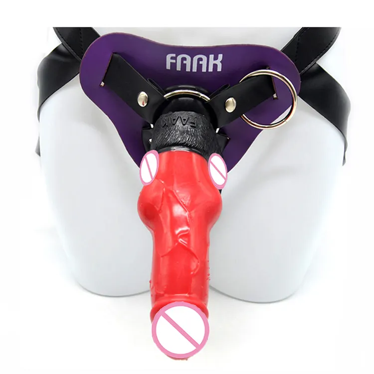 FAAk Sex Shop 8.19 Inch Dog Dildo Penis Strap On Dildo Harness With Adjustable Leather Belt For Women Vagina Anal Lesbian