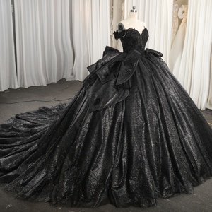 Hmy27 <b>Gothic</b> Black Corset Ball Gown Quinceanera <b>Dress</b> Sparkling Glitter Tulle Layered Bow Detail <b>Evening</b> Gown Jancemebr - Product Image 5