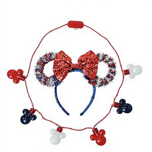 ขายส่งที่คาดผมหูมินนี่เมาส์แบบมีไฟ LED จำนวน 150 ชิ้น/กล่อง สร้อยคอแบรนด์ HER สไตล์งานปาร์ตี้วันชาติ สำหรับผู้หญิง สหรัฐอเมริกา - Product Image 1