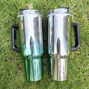 Stainless Steel <b>40oz</b> Gradient Sublimation Holographic Magic Mirror Plating <b>Tumbler</b> <b>with</b> <b>Handle</b> Lid and Straw for DIY Printing - Product Image 2