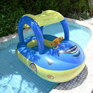 Flotador Inflable para Bebés con Forma de Bote, con Sombrilla y Volante, para Jugar en el Agua, 80x60x55cm, Diseño de Dibujos Animados - Product Image 1