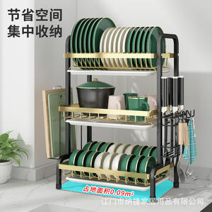 Étagère à vaisselle de cuisine à 3 niveaux avec plateau d'égouttage, séchage rapide, rangement pour assiettes, bols, ustensiles, étagère d'organisation multifonctionnelle - Product Image 4