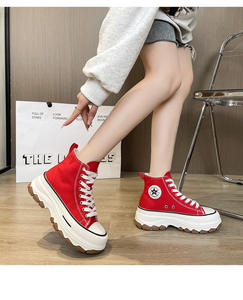 Nuevos zapatos de lona de primavera para estudiantes, zapatos de zapatillas blancas de plataforma alta, zapatos de tabla informales de elevación - Product Image 2