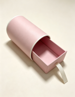 Boîte cylindrique en papier rose de luxe, boîte en papier personnalisée avec tiroir et languette à ruban pour emballage cadeau
