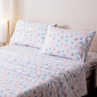Parure de draps en microfibre 4 pièces à imprimé coquillages marins, drap-housse, drap plat, taie d'oreiller, literie côtière - Points de vente du produit