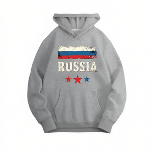 Sweat-shirt décontracté pour femme avec imprimé drapeau russe vieilli, sweat-shirt en tricot 100% polyester avec poches, style automne, manches longues, H - Product Image 1