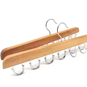 RTS vente chaude Vintage en bois cou cravate cintre avec 8 crochets ceinture organisateur cintres